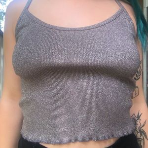 Metallic silver crop tank top